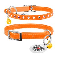 Katthalsband Läder Glamour Strass Orange