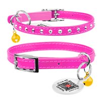 Katthalsband Läder Glamour Strass Rosa