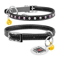 Katthalsband Läder Glamour Strass Svart