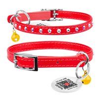 Katthalsband Läder Glamour Strass Röd