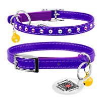 Katthalsband Läder Glamour Strass Lila