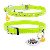 Katthalsband Läder Glamour Strass Lime