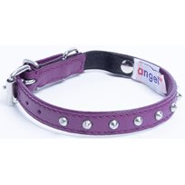 Katthalsband Genuine Leather med Nitar lila