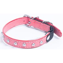 Katthalsband Genuine Leather med Nitar Rosa