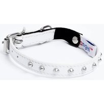 Katthalsband Genuine Leather med Nitar Vit