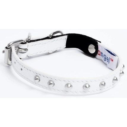 Katthalsband Genuine Leather med Nitar Vit