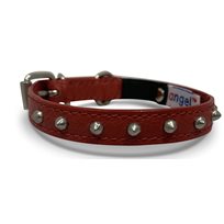 Katthalsband Genuine Leather med Nitar Röd