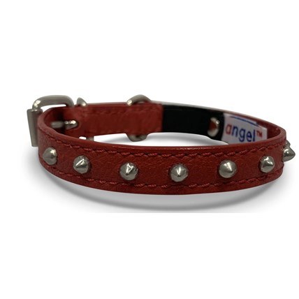 Katthalsband Genuine Leather med Nitar Röd