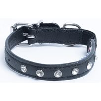 Katthalsband Genuine Leather med Srass Svart