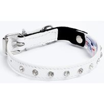 Katthalsband Genuine Leather med Srass Vit
