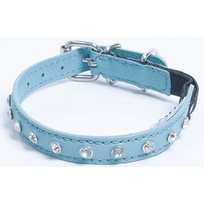 Katthalsband Genuine Leather med Srass Blå