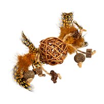 kattleksak naturlig korgboll med klocka och fjädrar