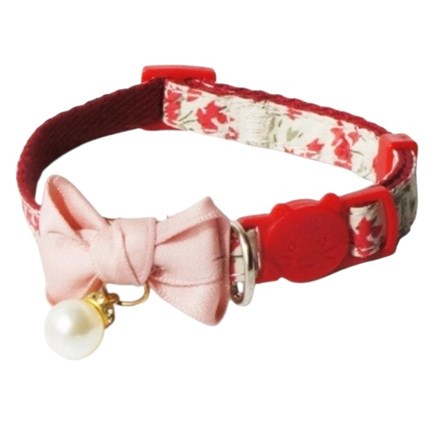 Katthalsband blommigt med pärla Röd