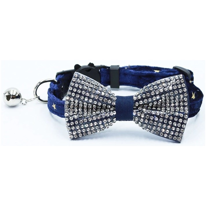Katthalsand Rhinestones star Bow Blå