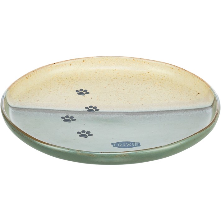 Kattskål keramik Låg Grön/Beige