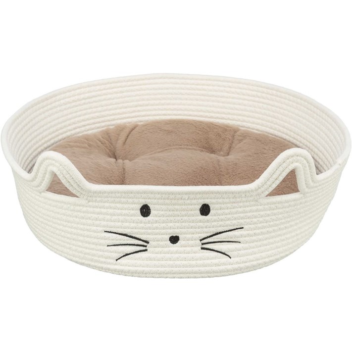 Korg för katt rund vit/sand