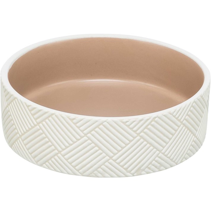 Keramisk kattskål med mönster vit/beige