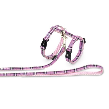 Kattsele med Kattkoppel Tartan Lila