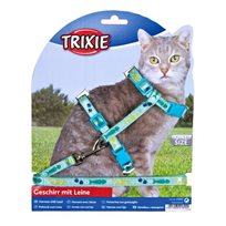 Kattsele Set Grön med stjärn och fiskbensmotiv