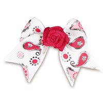 Hundrosett Printed Bows Rosa/Vit