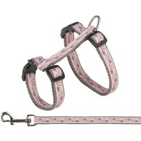 Kattsele+koppel grå/rosa