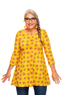 Anita tunika Humlor - mönstrad lång topp i ekologisk bomullstrikå