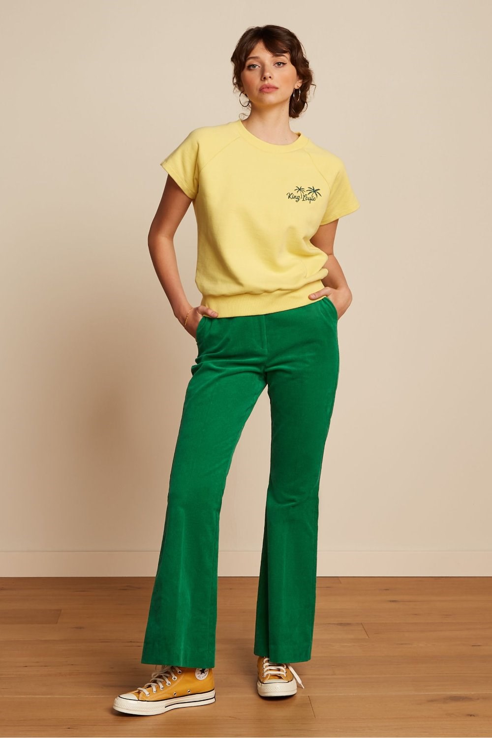 Marcie Flared manchester trousers Meadow Green