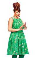 Saga klänning Ogräs Grön - Mönstrad ärmlös festklänning