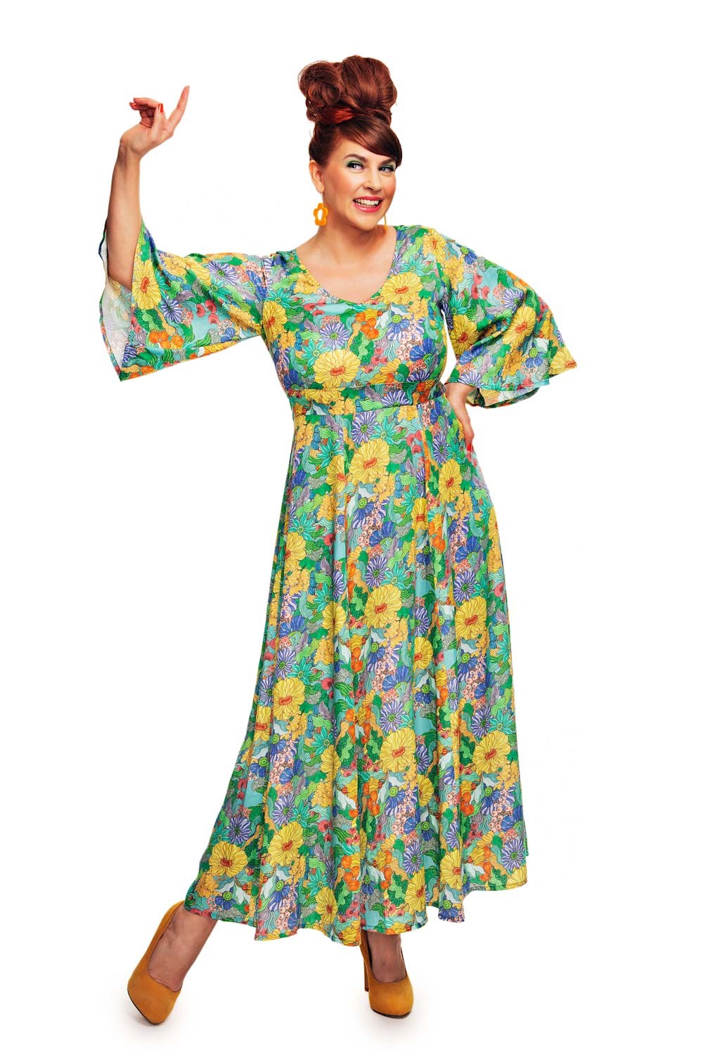 Cissi och Selma Greta dress Illusion Färgglad - Turquoise floral print maxi dress in Lyocell