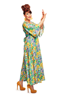 Greta dress Illusion Färgglad - Turquoise floral print maxi dress in Lyocell