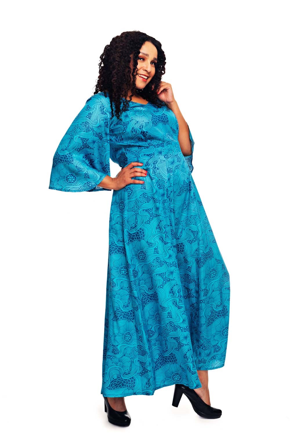 Greta dress Rörelse Blå - Blue floral print maxi dress in Lyocell