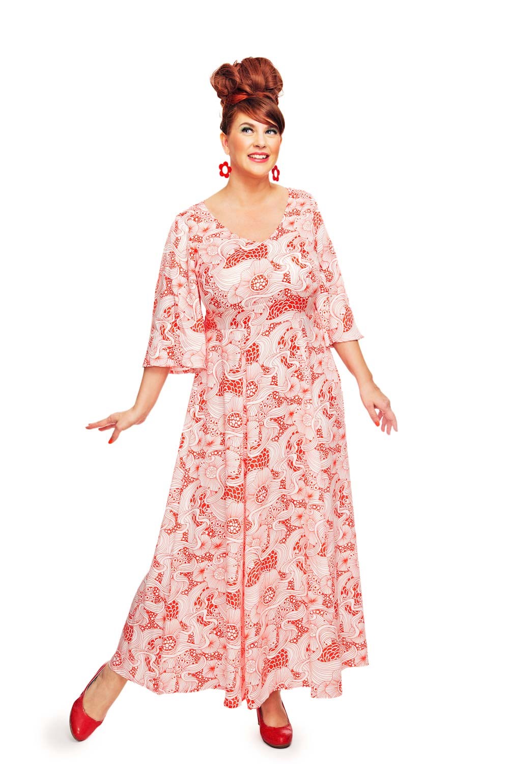 Greta dress Rörelse Röd - Red floral print maxi dress in Lyocell