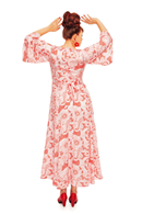 Greta dress Rörelse Röd - Red floral print maxi dress in Lyocell
