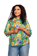 Elsie top Illusion Färgglad - Turquoise print blouse in lyocell