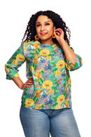 Elsie top Illusion Färgglad - Turquoise print blouse in lyocell