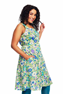 Maja klänning Kreativ Grön - blommig ärmlös sommarklänning med knappar fram