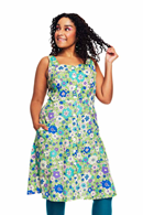 Maja klänning Kreativ Grön - blommig ärmlös sommarklänning med knappar fram