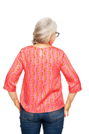 Elsie topp Sjöhästar - rosa mönstrad blus med trekvartsärm