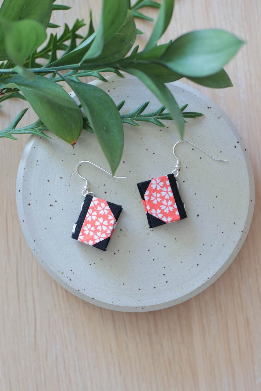 Earrings red flower - miniature book