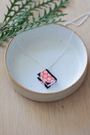 Bookie Necklace red flower - miniature book