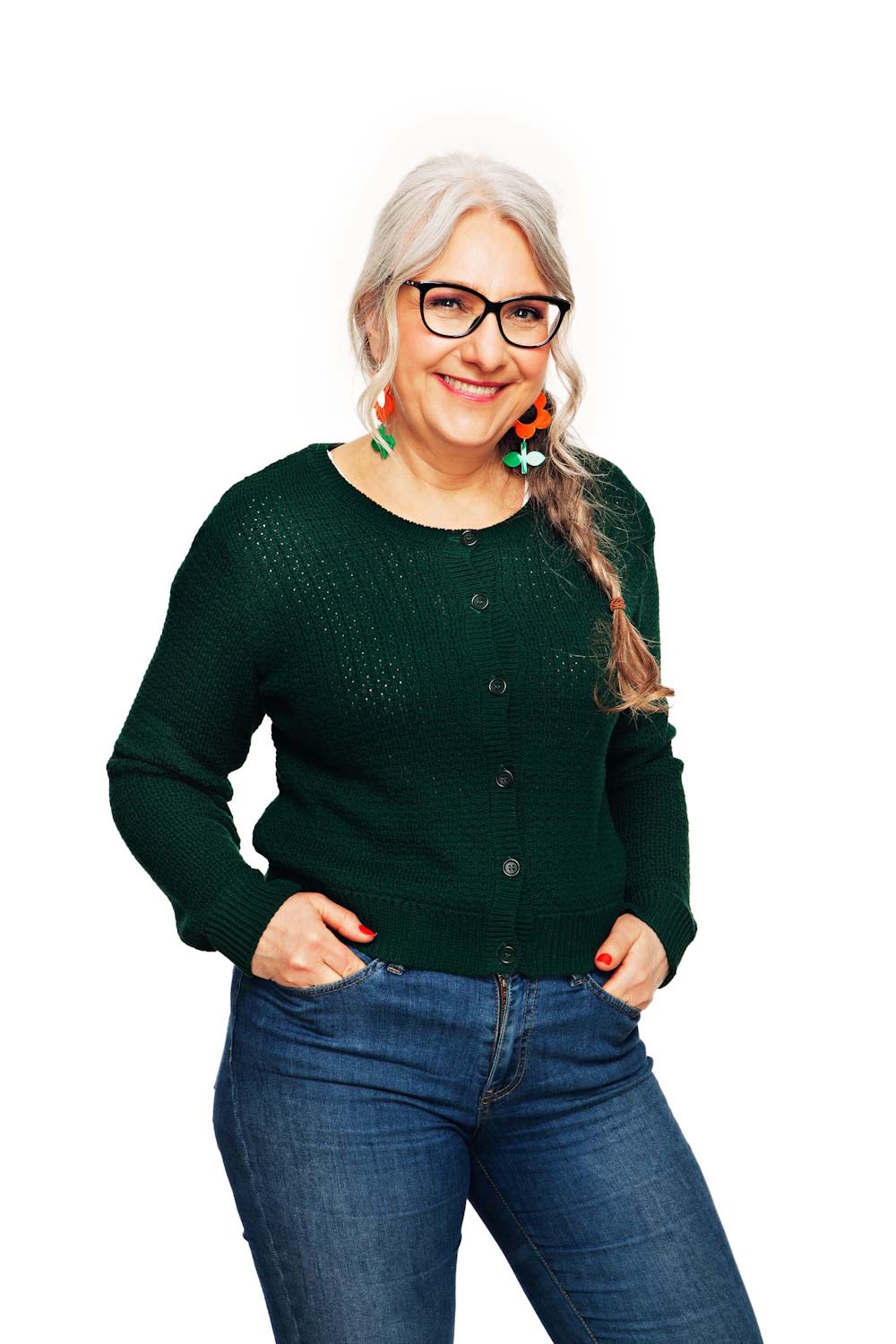 Sigrid kofta Skog - Mörkgrön stickad kofta i ekologisk bomull