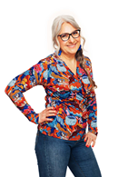 Susanne top Babylon Blå - Blue 70s print long sleeve wrap top
