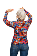 Susanne top Babylon Blå - Blue 70s print long sleeve wrap top