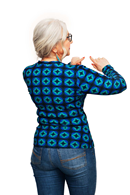 Susanne topp Mosaik Blå långärmad omlottblus i grafiskt mönster