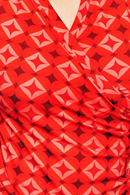 Susanne top Mosaik Röd - Red geometric print long sleeve wrap top