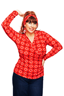 Susanne top Mosaik Röd - Red geometric print long sleeve wrap top