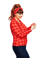 Susanne top Mosaik Röd - Red geometric print long sleeve wrap top