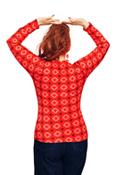Susanne top Mosaik Röd - Red geometric print long sleeve wrap top