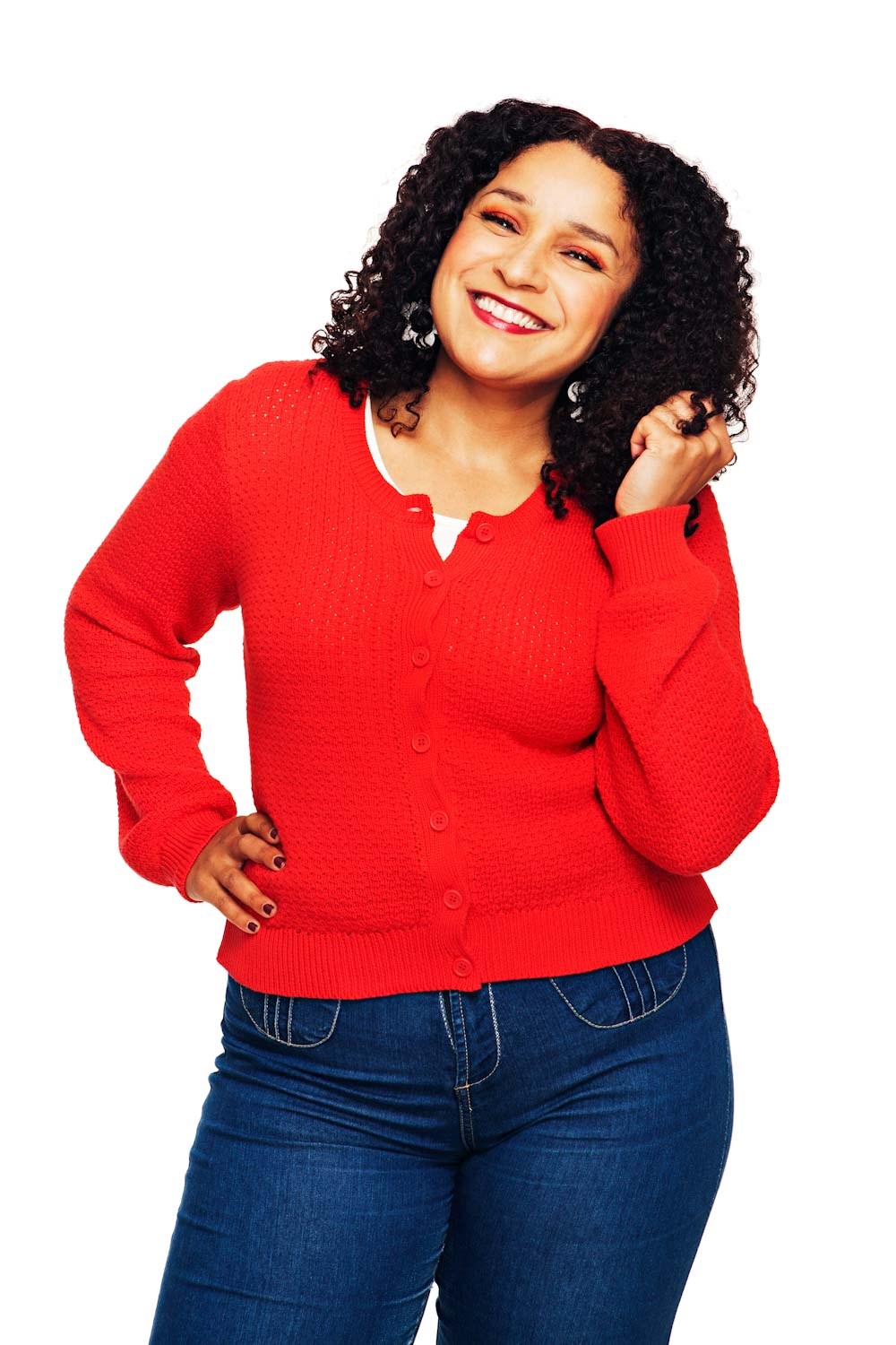 Sigrid kofta Vallmo - Klarröd stickad kofta i ekologisk bomull