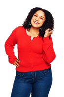 Sigrid kofta Vallmo - Klarröd stickad kofta i ekologisk bomull